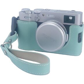 Bowan X100VI Camera Case, Handmade Genuine Real Leather Half Case for Fujifilm Fuji X100VI, Bottom Opening Version + Hand Strap (Coffee)