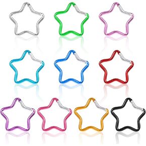 10 Pcs Star Carabiner 1.77inch Aluminum Alloy Cute Carabiner Clip Star Keychain Clasp Keyring Hook for Camping Fishing Hiking Traveling