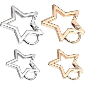 4Pcs Star Carabiner Stainless Steel Portable Mini Keychain Clip Spring Coil Backpack Pendant Outdoor Accessories Suitable Tourism Mountaineering Camping (Silver Golden)