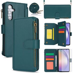Asuwish Phone Case for Samsung Galaxy A54 5G Wallet Cover with Tempered Glass Screen Protector and Crossbody Wrist Strap Flip RFID Blocking Card Holder Cell A 54 54A SM A546U 2023 Women Girls Black