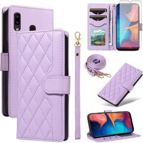 Asuwish Phone Case for Samsung Galaxy A20 A30 Wallet Cover with Tempered Glass Screen Protector and Wrist Strap Lanyard Card Holder Slot Stand Flip Cell Purse M10s A 30 20A A205G Women Men Rose Gold
