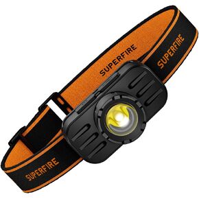SuperFire Rechargeable Headlamp，Zoom Lightweight Head Lamp,LED Headlamp Rechargeable,Head Flashlight for Running Fishing Hiking Camping, Outdoor (1, Orange)