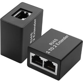 Yacsejao 2 PCS 1 إلى 2 Ethernet SPLITTER ADAPTER RJ45 Network Extender SPILITER لمضاعفة موصل مقبس LAN للإناث لـ CAT5E/CAT6/CAT8 (يرجى استخدام الأزواج)