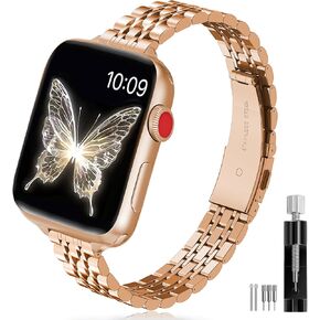 Slim Stainless Steel Band Compatible with Apple Watch Band 38mm 40mm 41mm 42mm 44mm 45mm 46mm 49mm,Women Fashion Metal Replacement Strap for iWatch Bands Series 10 9 8 7 6 5 4 3 2 1 SE