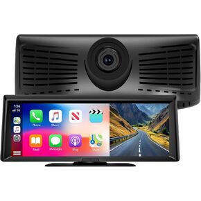 شاشة Carplay المحمولة لـ 4K Dash Cam ، 8.1 "Wireless for Apple Car Play & Android Auto Car Stero ، مع كاميرا احتياطية 1080 بكسل ،اب GPS/التحكم الصوتي/رابط المرآة/Bluetooth