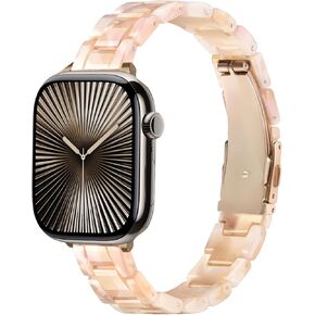 Slim Resin Band Compatible With Apple Watch Band Women 38mm 40mm 41mm 42mm 44mm 45mm 46mm, 14mm Thin Lightweight Bracelet Dressy Wristband For iWatch Band Women Series 10 SE 9 8 7 6 5 4 3