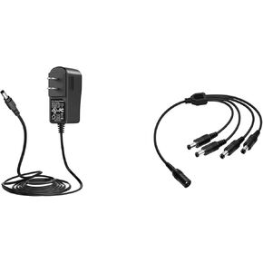 ZOSI 1 to 4 Power Splitter Cable with 12V/1A Power Adatper, DC 1 Female to 4 Male Power Supply Cord Y Adppter for Security CCTV Cameras or LED Strip Lights