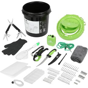 Mossy Oak 126PC Fishing Tool Kit, Fishing Gear Accessories Includes Bait Bucket with Speed Aerator, 25-in-1 Fishing Pliers, Fillet Knife, Hook Assortment, Gloves & More, Fishing Gifts for Fisherman