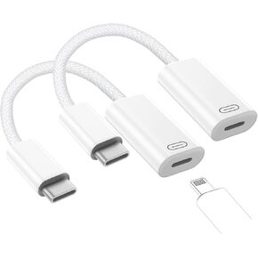TechMatte Female Lightning to Male USB C Adapter Cable Audio Headphone, Data Sync, PD Charging Converter Dongle Compatible with iPhone 16 15, Android, Earphone for iPad Pro Air Mini MacBook, 2 Pack