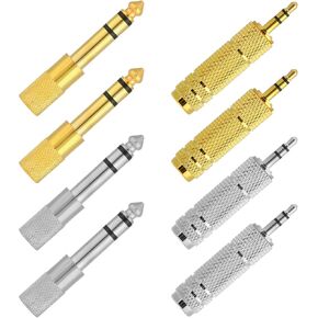 1/8 to 1/4 Stereo Adapter, 6.35mm Female Stereo Audio Headphone TRS Jack Cable Converter, Gold and Silver TRS Adapter for Aux Cable, Guitar Amplifier, Headphone, 8 Pack