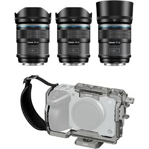 SIRUI Sniper Autofocus Lens Set, 23mm, 33mm, 56mm and Camera Cage for Sony FX 3 FX30 with Wrist Strap Bundle