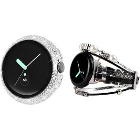 Compatible for Google Pixel Watch 2/ Pixel Watch Case with Screen Protector, Bling Protective Face Cover Tempered Glass Bumper Diamond Rhinestone Thin Hard PC Plated Frame
