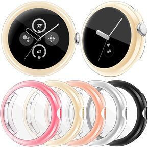 RICHONE [5Pack] Compatible with Google Pixel Watch 1/2/3 Screen Protector 41mm Gold, Soft TPU Protective Bumper Pink High Sensitivity Lightweight Anti-Fall Covers Silver