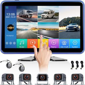 5 Channels RV Backup Camera System,10.1" IPS Quad Split Touch Screen Monitor Rear Side View 5 AHD Camera,Vehicle DVR Recording Backup Heavy Duty Camera for Truck Bus RV Trailer Semi Box