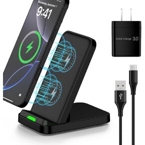 Wireless Charger Samsung Fast Charging Stand for Samsung Galaxy S25 Plus/S25 Ultra/S24 FE/Z Fold6 Flip6/S23/S22/S21/S20,iPhone 16 Pro Max/15Plus,Pixel9/8,Android Wireless Charging Station with Adapter
