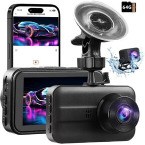 Dash Cam for Cars,2K/1080P Dash Camera Front and Rear,3.0" IPS Screen with App Control Car Driving Recorder with G-Sensor,Loop Recording,Night Vision,Car DVR 64GB SD Card(2.5K Front + Rear)