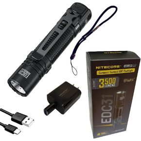 Nitecore EDC31 3500 Lumen USB Rechargeable LED Tactical EDC Flashlight with EdisonBright USB-C Charging Adapter