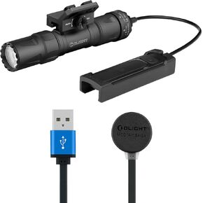 OLIGHT Odin S 1500 Lumens MLOK Rail Mounted Weaponlight IPX8 Rechargeable Tactical Flashlight Bundle MCC 3 Charger in Balck Upgraded Smart Magnetic Charging Cable