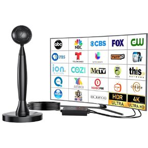 4K تضخيم HD هوائي هوائي داخلي طويل 1500 ميل من التليفزيون الذكي ، يدعم 4K 1080p جميع التلفزيون على القنوات المحلية VHF UHF ، جريفا إشارة الداعم + قاعدة مغناطيسية قوية + 16 قدم HDTV كبل