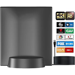 2025 Upgraded Indoor HDTV Antenna - Long Range Digital Antenna with Signal Booster, Supports Smart TVs and All TVs (Black)