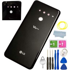 الغطاء الخلفي للزجاج الخلفي+غطاء عدسة الكاميرا لـ LG V50 ThinQ 5G V500 Parts (Black)