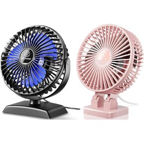 JZCreater 2Pack Desk Fans, 3 Speed, Quiet Mini Fan, USB Powered, Protable Small Fan for Home Office Bedroom Car Travel, Black+Blue