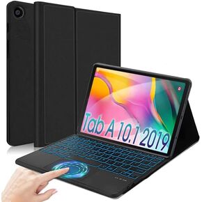 Touchpad Galaxy Tab A 10.1" 2019 Keyboard Case, 7 Color Backlight Wireless Bluetooth Detachable Keyboard with Multi-Angles Stand Protective Cover for SM-T510, SM-T515, SM-T517 Tablet, Black