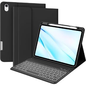 kenke Case with Keyboard for iPad Air 11 inch 7th (M3/M2) 2025/2024 & Air 5th/4th Generation 10.9 Inch with Right Pencil Holder, 7-Color Backlit Wireless Detachable Folio Keyboard Cover, Purple