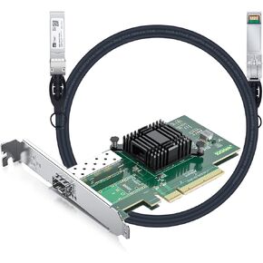 10Gb SFP+ PCI-E NIC with 3m 10G SFP+ DAC Cable, 10G Single SFP+ NIC Compare to Intel X520-DA1, PCI Express X8, Support Windows, Linux, Vmware