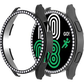 Compatible with Samsung Galaxy Watch 4 40mm 44mm 2021 Diamond PC Plating Bumper Case Bling Crystal Shiny Glitter Frame Hard Protective Shell Cover for Galaxy Watch 4 2021 (44mm, Black)