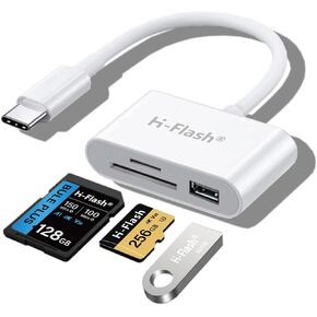 3-in-1 SD Card Reader for iPhone, USB C TF Card Reader, Memory Card Reader for iPhone/Android, Supports SD, TF Card, USB 2.0/3.0, Plug and Play, No App Required