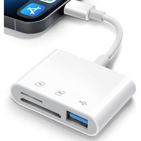 SD Card Reader for iPhone, 3-in-1 Card Reader, Memory Card Reader with USB Camera Adapter Plug and Play Trail Game Camera SD Card Viewer Supports SD and TF Card Micro for iPad
