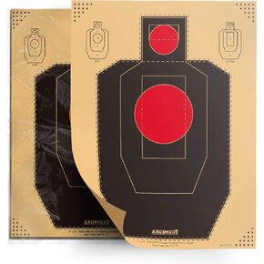 USPSA/IDPA Shooting Targets 17x25 Inch Heavy-Duty 150gsm Kraft Tear-Resistant Paperwith Red Bullseye - 25-50-100/Pack Crease-Free Boxed Targets for Pistol, Rifle, Indoor & Outdoor Shooting Range