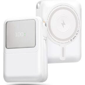 10000mAh Magnetic Wireless Power Bank with LED Display | 22.5W PD Fast Charging & Built-in C+L Cables | 4-Port Charger for iPhone 16/15/14/13, iPad, AirPods, Apple Watch | TSA-Friendly & Portable
