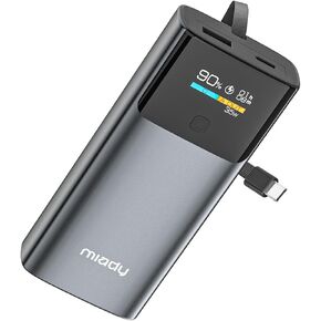 Miady Portable Charger, PD 35W Fast Charging Small Power Bank has Smart Digital Display Screen, 10000mAh Battery Pack Built-in USB-C Cable Compatible with iPhone 16/15 Galaxy S24/S22 Android and More