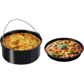 2 pcs/set Universal Accessories, Pizza Pan and Cake Barrel, Nonstick, Fits Most 3 qt Air Fryers & Ovens