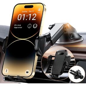 Topmake Car Phone Holder Mount, Cell Phone Holder for Car, Dashboard Windshield, Suction Cup Hands-Free Car Phone Stand, Automobile Cradles Universal,Black