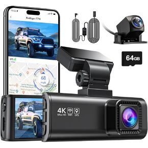 REDTIGER F7N 4K Dual Dash Cam with 64GB Card and OBD Hardwire Kit