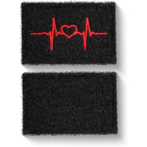 TACTICAL GEEK BG12 Removable Magnetic Loop Patches, 2 Pack Personalise Embroidery Patch, No Sewing Decals Emblem with Strong Magnetism, Funny Magnetic Sticker(Red Heartbeat Pattern)