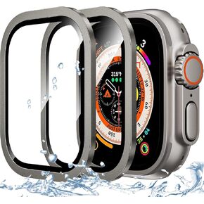 [2-PACK Tempered Glass Bezel Cover for Apple Watch Ultra 2/1 49mm, Timescale Aluminum+Titanium Alloy Frame 9H Tempered Glass Screen Protector, [Touch Sensitive] Protective Film, Black