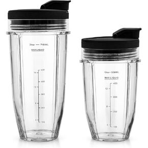 Blender Cups Replacement for Ninja, 24oz & 18oz Smoothie Blender Cups with Lids Compatible with Ninja Auto-iQ BN401 BN751 BN800 BN801 BL450 BL456 BL480 BL481 BL482 BL642 BL682 SS101 SS151 SS351 SS401