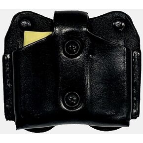 DeSantis Double Magazine Leather Pouch - Pistol Magazine Holder, Double Mag Pouch, Mag Holder 9mm, Compatible with Most Single Stack 9mm/40 Caliber Magazines - Ambidextrous, Black