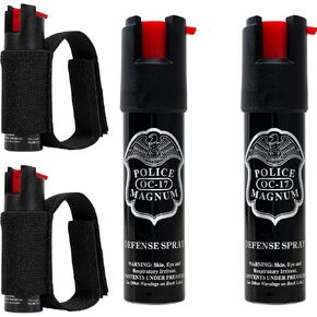 Police Magnum Pepper Spray Runner Safety Gear Bundle kit- Made in The USA- 2 Pack 1/2oz Black Joggers- 2 Pack 3/4oz Twist Locks