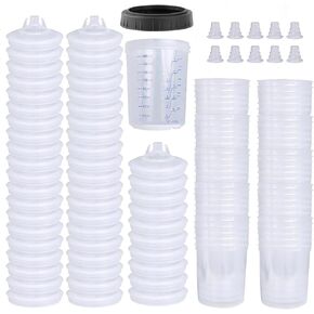 كوب خلط بخاخ طلاء للاستعمال مرة واحدة لمسدس طلاء السيارات، مجموعة مسدس طلاء رش الطلاء HVLP سعة 20 أونصة (600 مل) مع نظام 50 كوبًا وأغطية، وكوب صلب مع حلقة تثبيت و10 مقابس in Kuwait