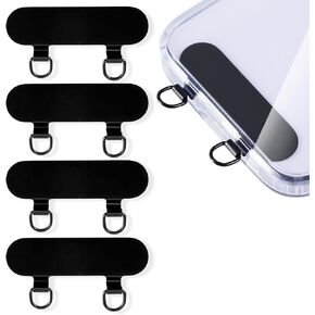 4pcs 2 Way Metal Phone Tether Tab for iPhone, Upgraded Phone Strap Replacement Part, Cell Phone Lanyard Pad Patch Tags Compatible with iPhone & Other Cell Phone Cases (Black)