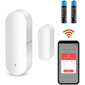 WiFi Smart Door Sensor, Wireless Door Window Detector Alarm with 2 Batteries, Smart Linkage Window Door Contact Sensor for Home Security Compatible with Alexa/Google Assistant, No Hub Required, 2 Pack