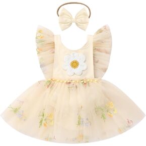 ODASDO Infant Baby Girls Strawberry Flower Flutter Sleeve Princess Romper Dress First Birthday Cake Smash Outfits