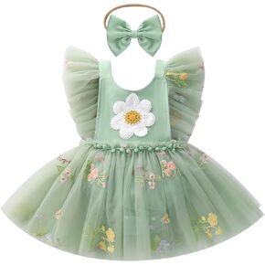 ODASDO Infant Baby Girls Strawberry Flower Flutter Sleeve Princess Romper Dress First Birthday Cake Smash Outfits