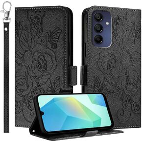 JanCalm for Samsung A16 5G Case Wallet,[RFID Blocking][Card Cash Slots][Wrist Strap] Floral Butterfly Cute Pattern Leather Protective Stand Flip Phone Cases Cover for Galaxy A16 (Green)