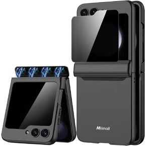 Miimall for Samsung Galaxy Z Flip 5 Case with Privacy Screen Protector, Full Body Cover Hard PC Shockproof Magnetic Hinge Protection Protective Case for Galaxy Z Flip 5 5G Black